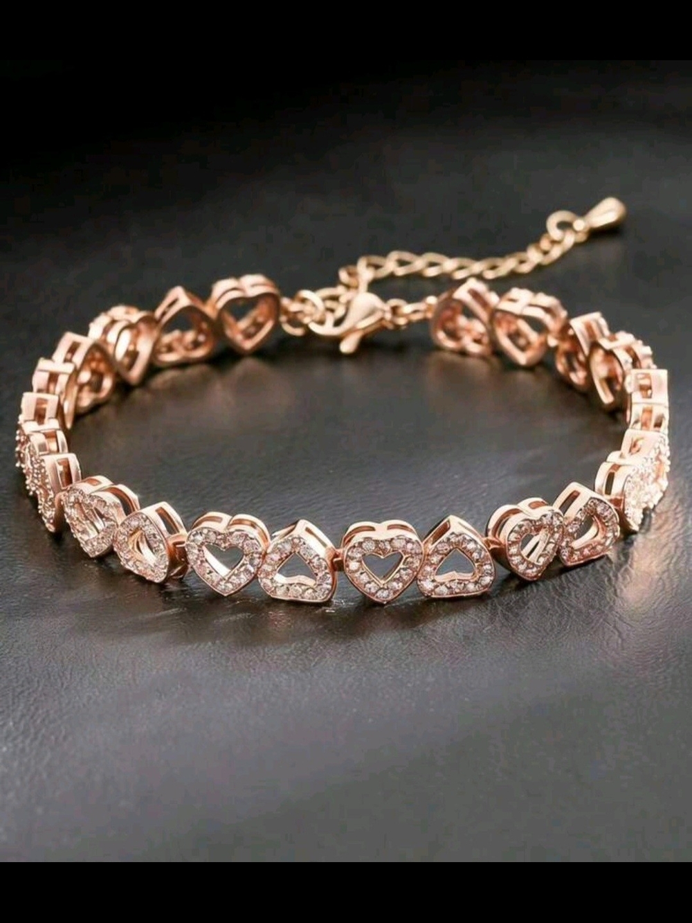 Rose Gold Heart Link Bracelet with Crystals – Women
